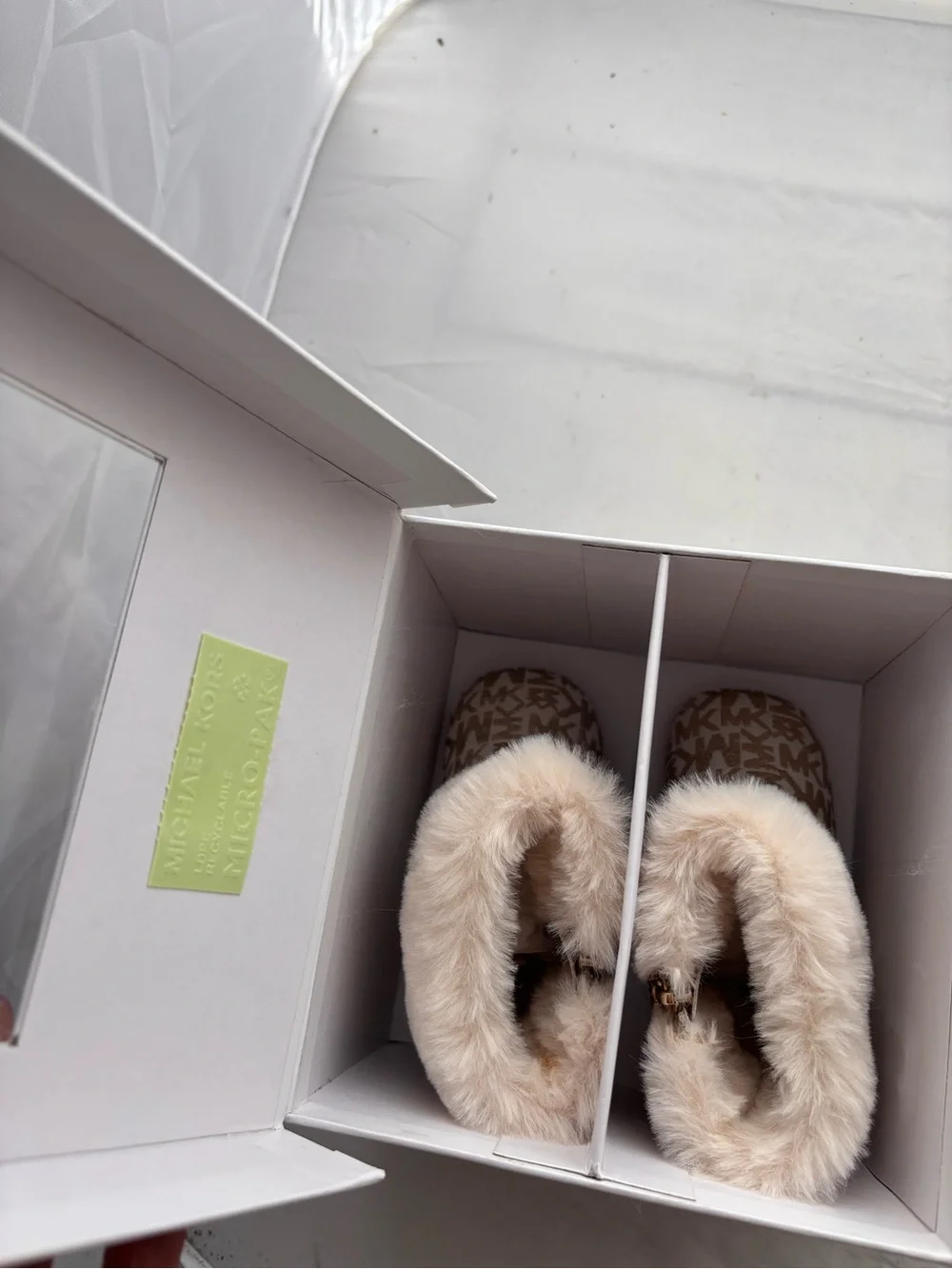 Michael Kors Baby Faux-Fur Trim Gold Logo Booties - Size 3